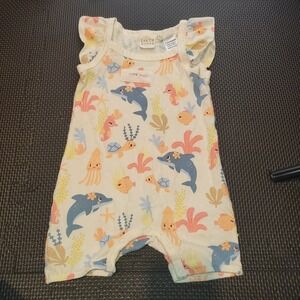 Earth Nymph Cape May Sea Life Baby Romper Flutter Sleeve Cream 6-12 Months
